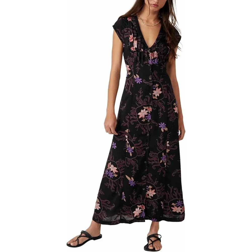 Free People Rosemary Printed Midi‎ Night Combo, XS (Women's 0-2)